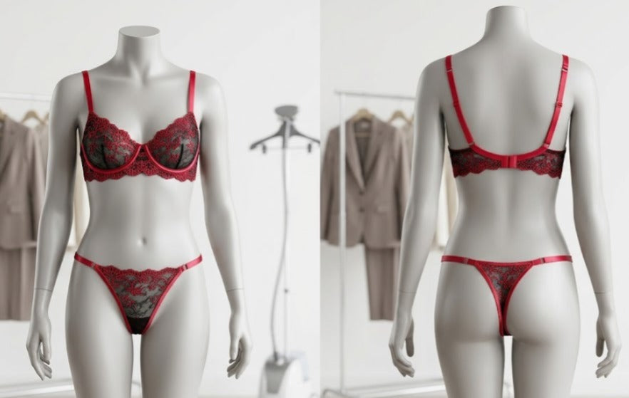 Red and Black see through Bra and Panty set
