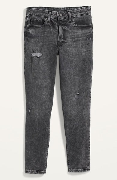 High-Waisted Curvy Straight Ripped Gray Ankle Jeans