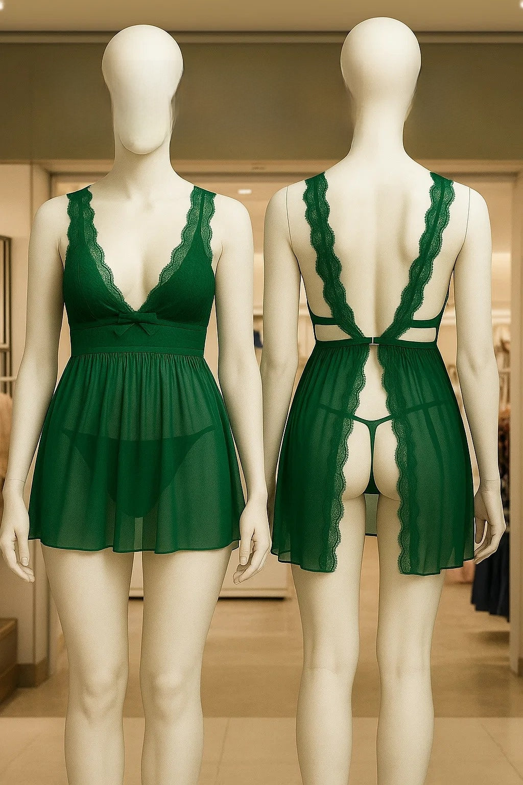 Sheer Lace Babydoll Lingerie Set