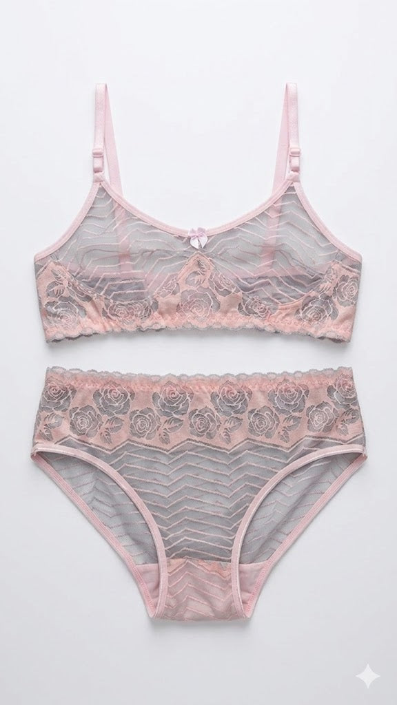 Pink Lace See Through Set