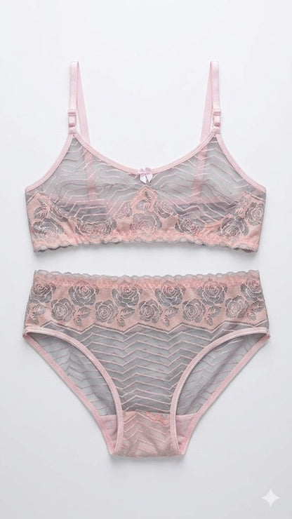 Pink Lace See Through Set