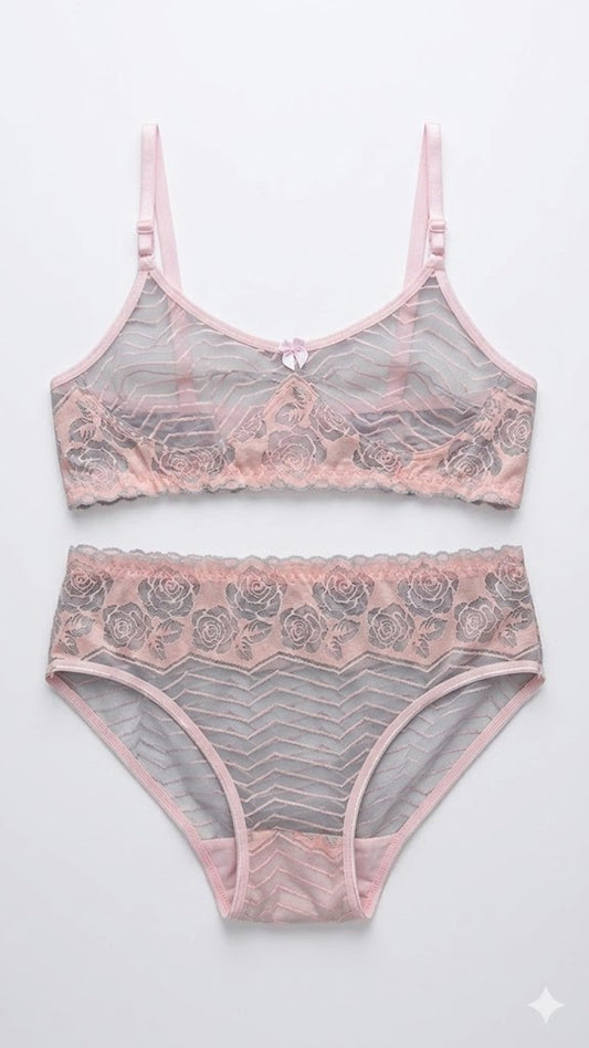 Pink Lace See Through Set