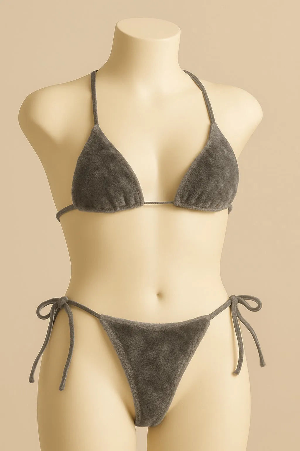 Velvet Tie Side Triangle Bikini Set