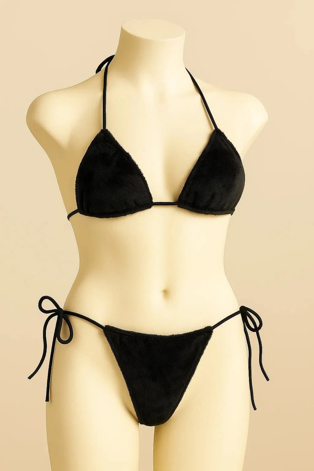 Velvet Tie Side Triangle Bikini Set