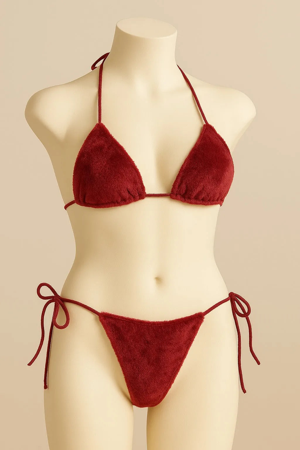 Velvet Tie Side Triangle Bikini Set