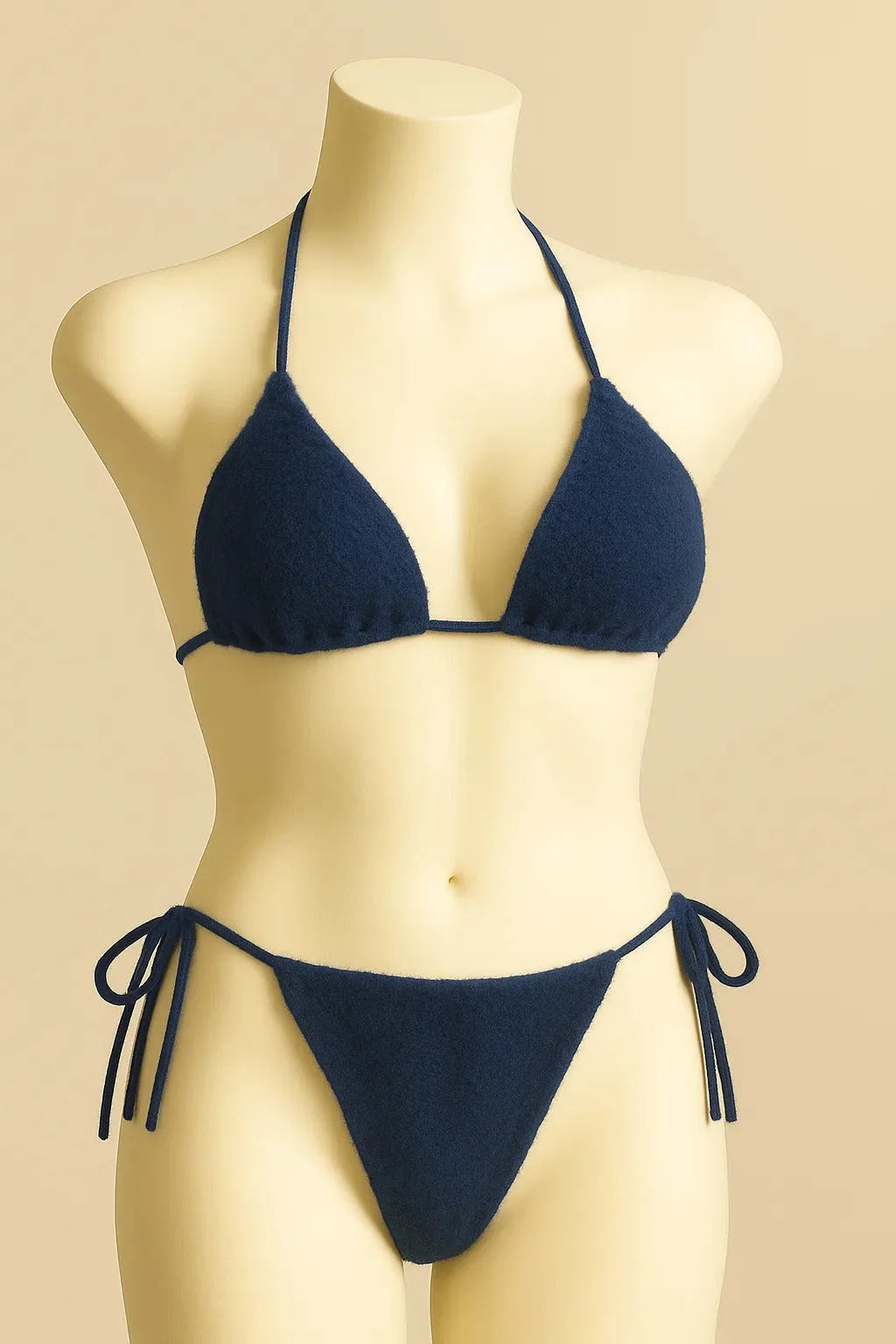 Velvet Tie Side Triangle Bikini Set
