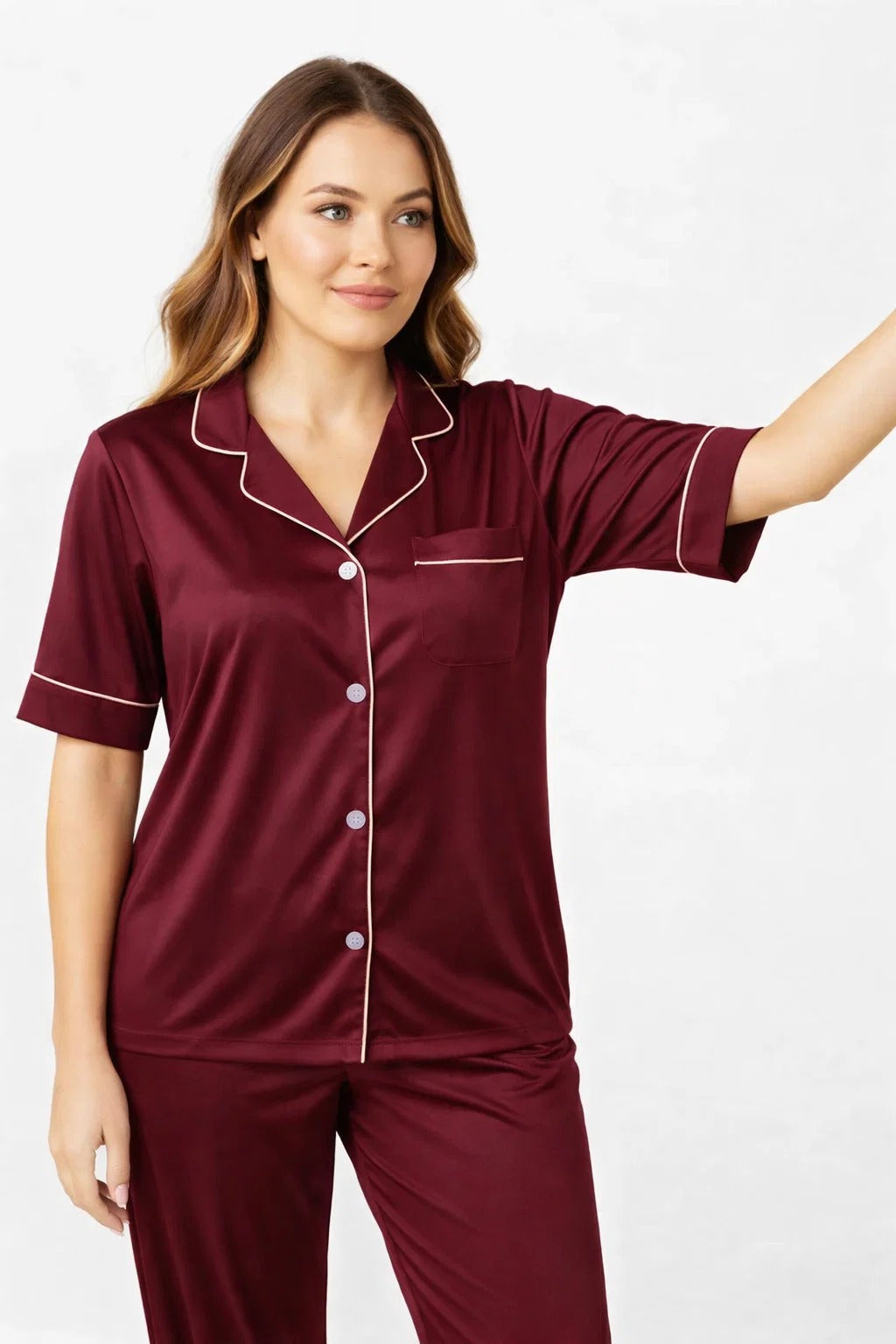 Silk Shirt Pajama Nighty Set