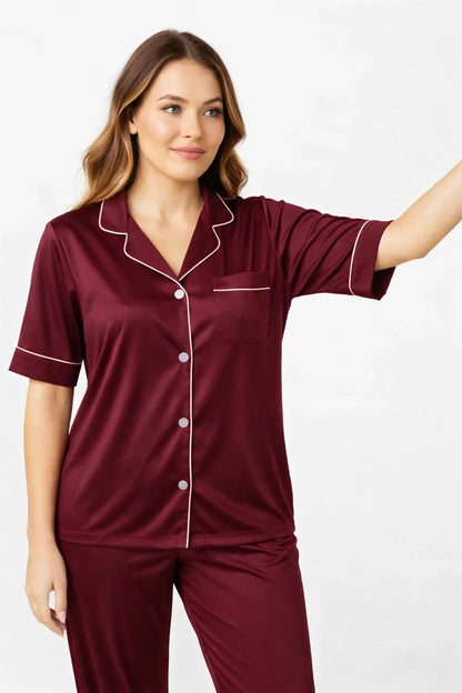 Silk Shirt Pajama Nighty Set