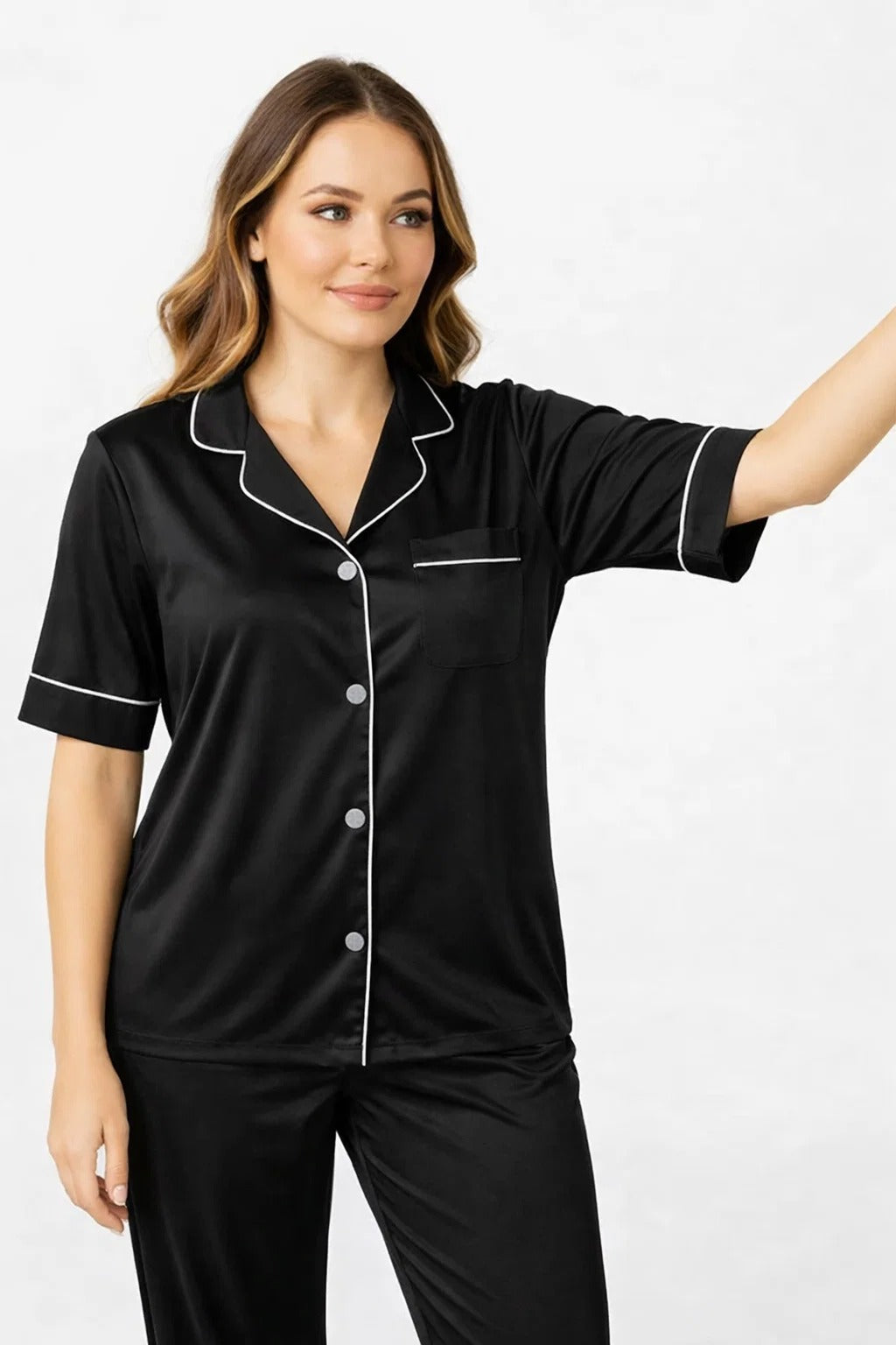 Silk Shirt Pajama Nighty Set