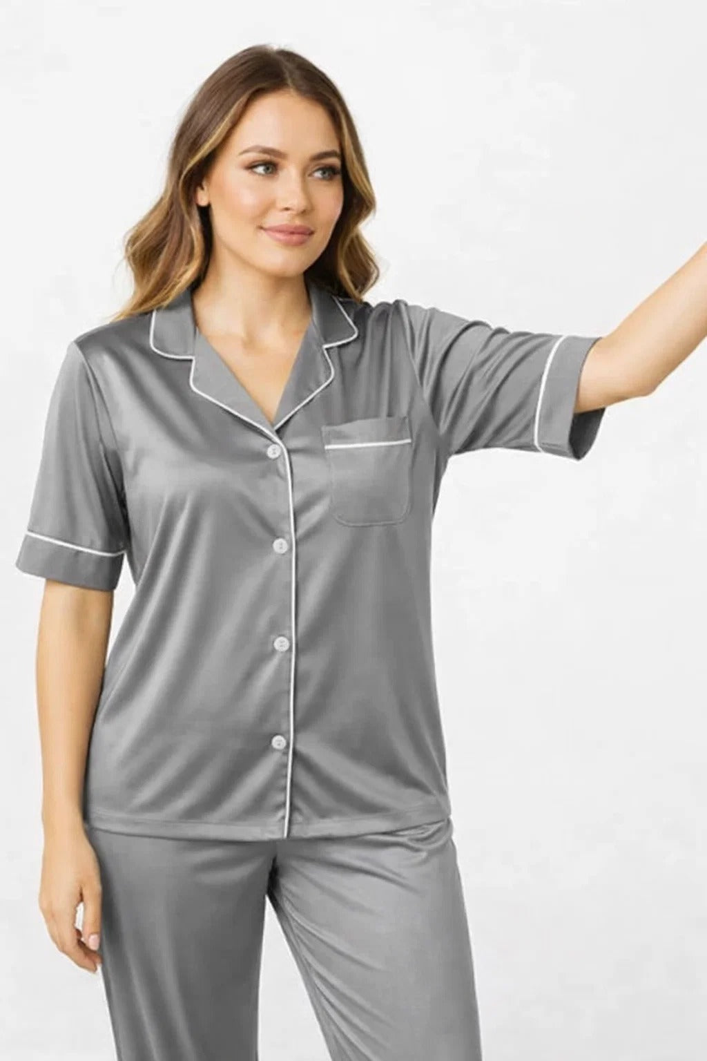 Silk Shirt Pajama Nighty Set