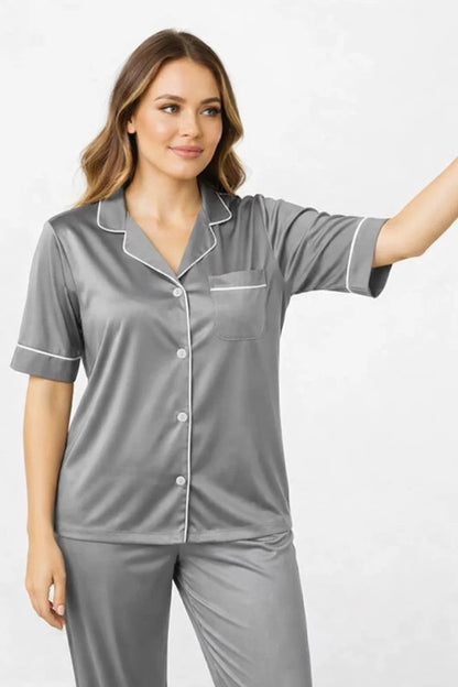 Silk Shirt Pajama Nighty Set