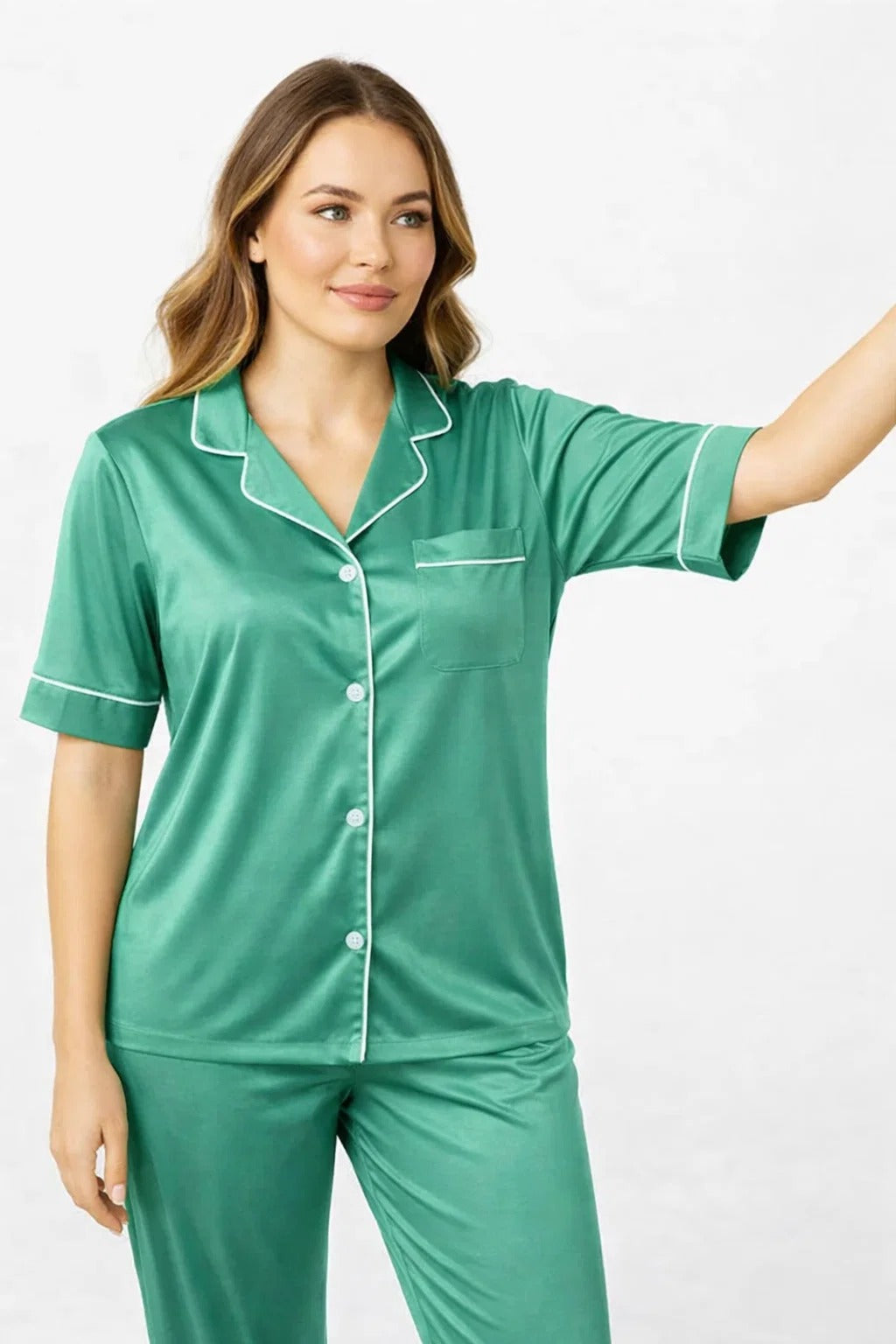 Silk Shirt Pajama Nighty Set
