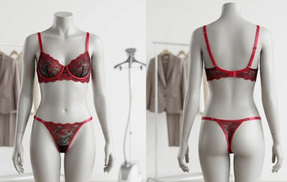 Red and Black see through Bra and Panty set