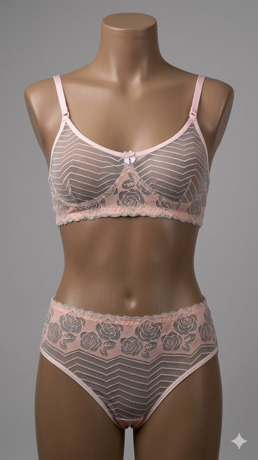 Pink Lace See Through Set