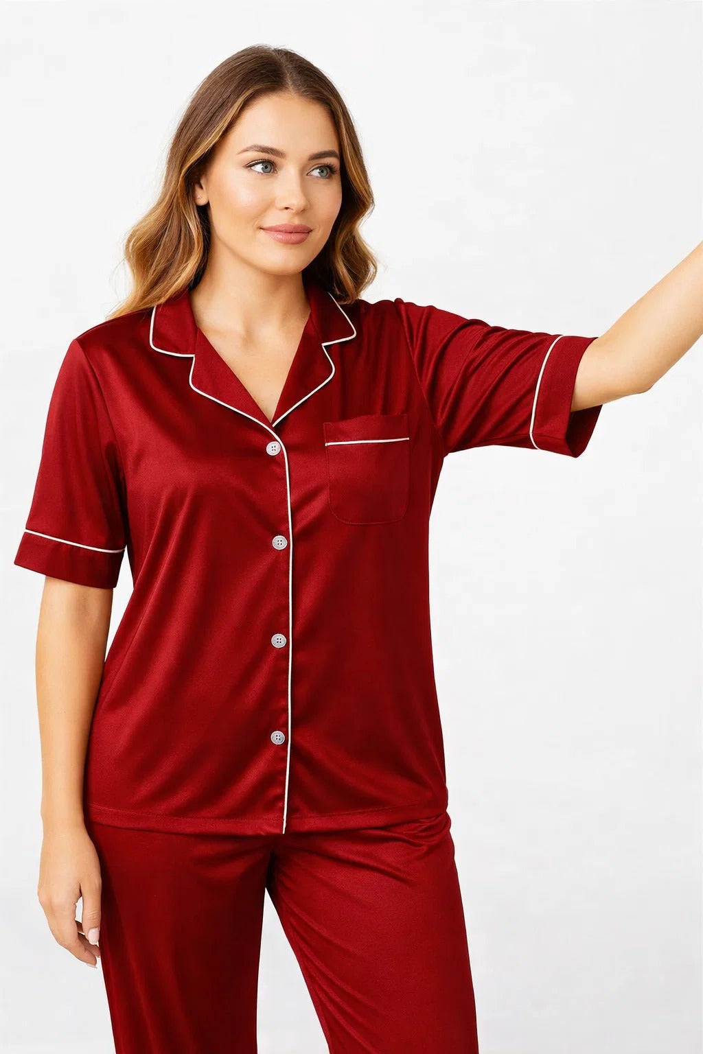 Silk Shirt Pajama Nighty Set