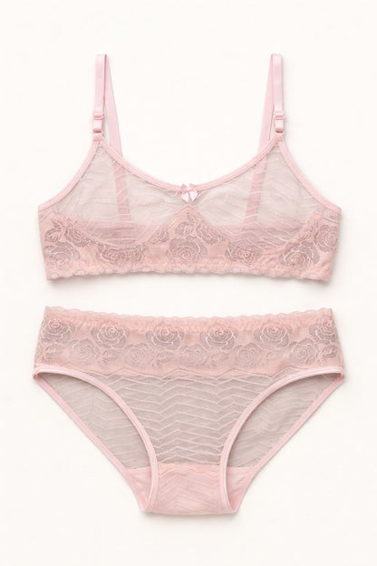 Pink Lace See Through Set