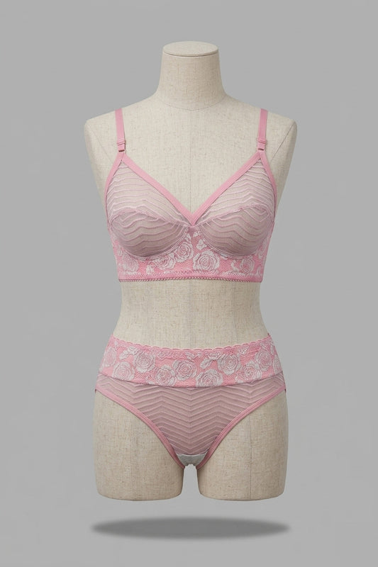 Pink Lace See Through Set